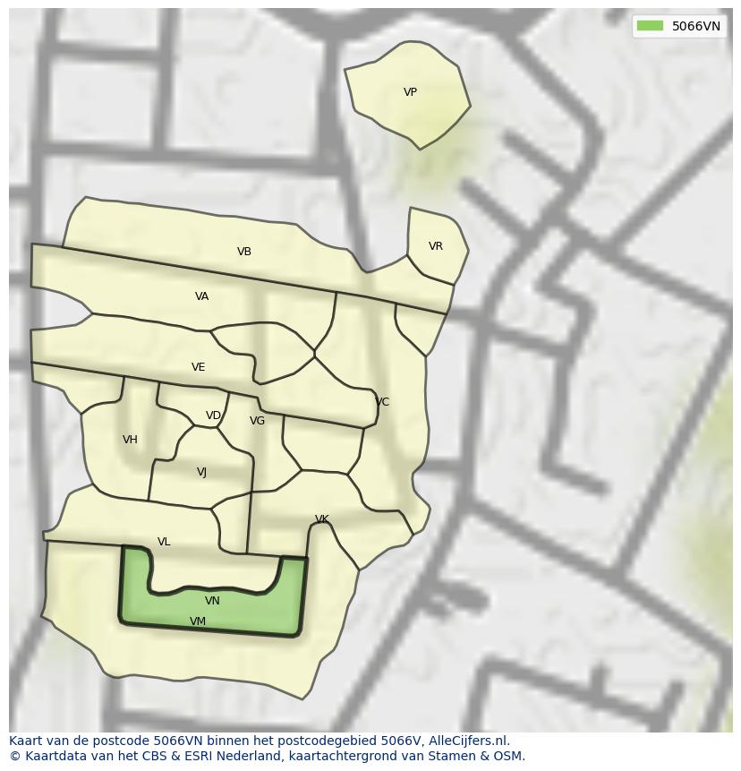 Afbeelding van het postcodegebied 5066 VN op de kaart.
