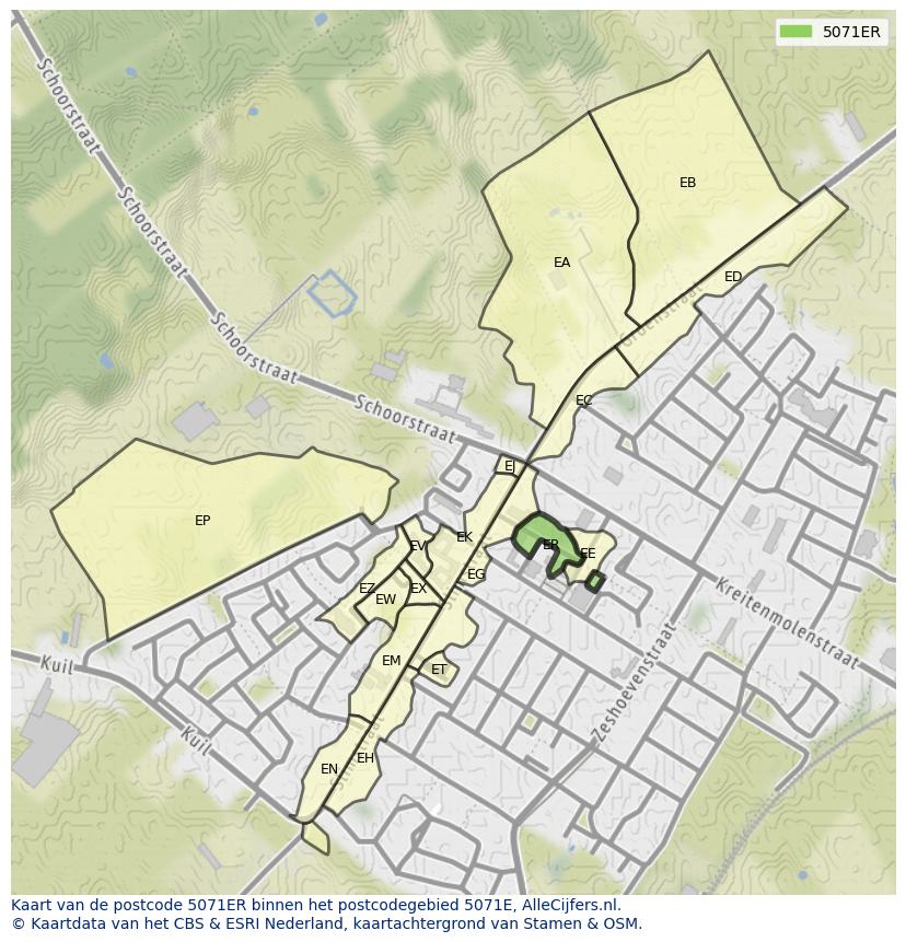 Afbeelding van het postcodegebied 5071 ER op de kaart.