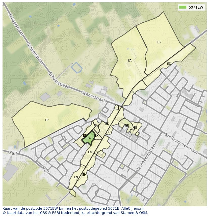 Afbeelding van het postcodegebied 5071 EW op de kaart.