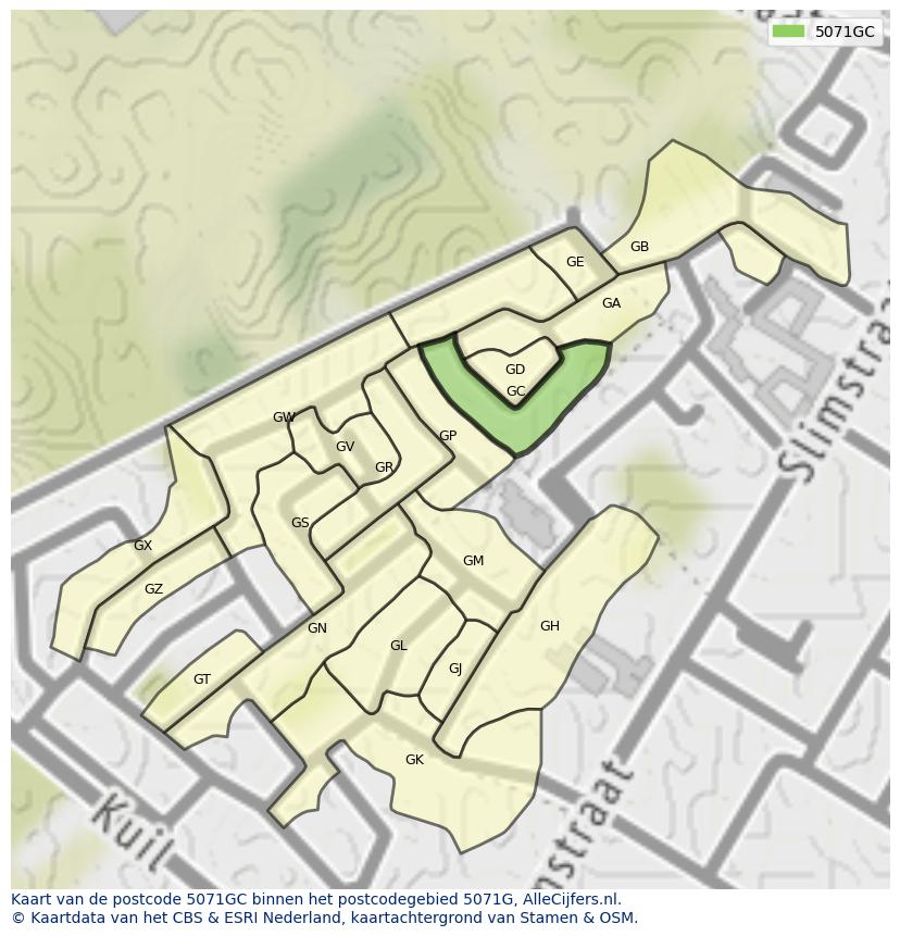 Afbeelding van het postcodegebied 5071 GC op de kaart.
