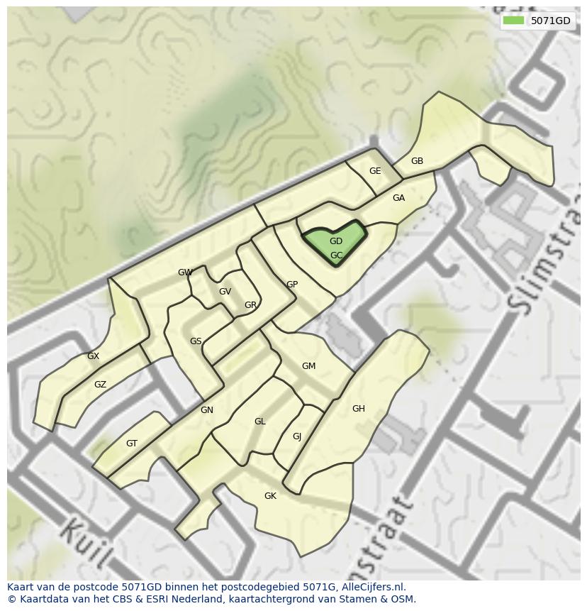 Afbeelding van het postcodegebied 5071 GD op de kaart.