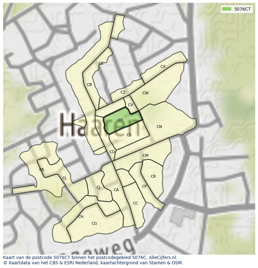 Afbeelding van het postcodegebied 5076 CT op de kaart.