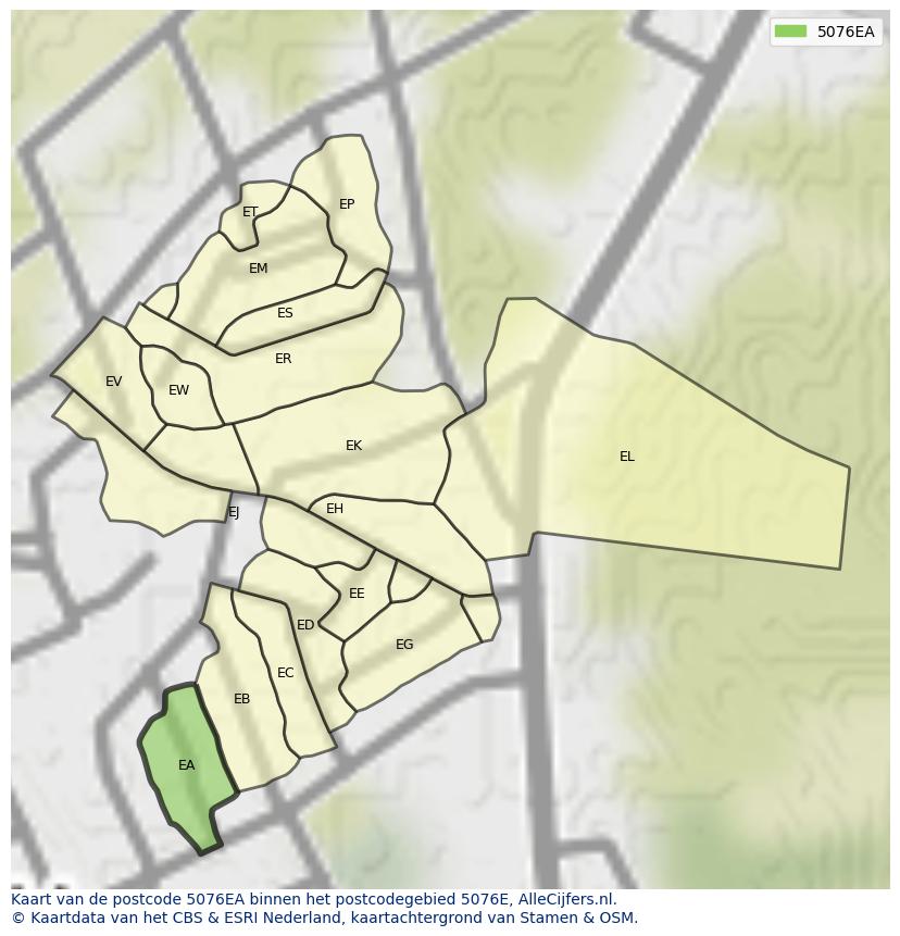 Afbeelding van het postcodegebied 5076 EA op de kaart.