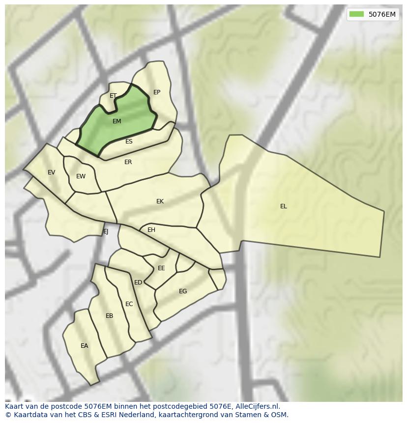 Afbeelding van het postcodegebied 5076 EM op de kaart.