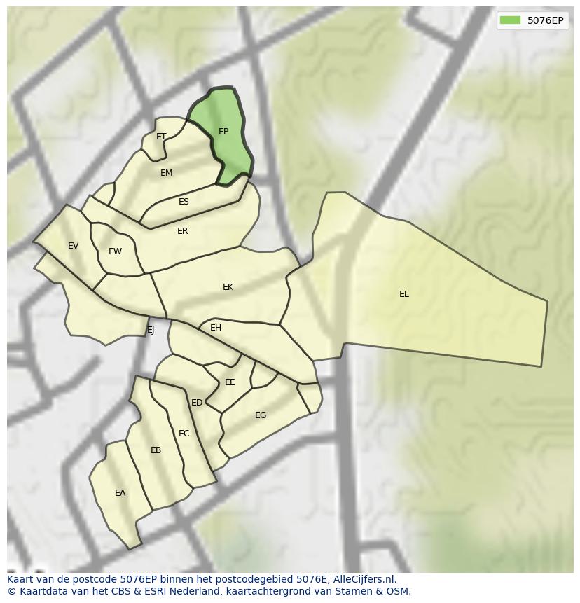 Afbeelding van het postcodegebied 5076 EP op de kaart.