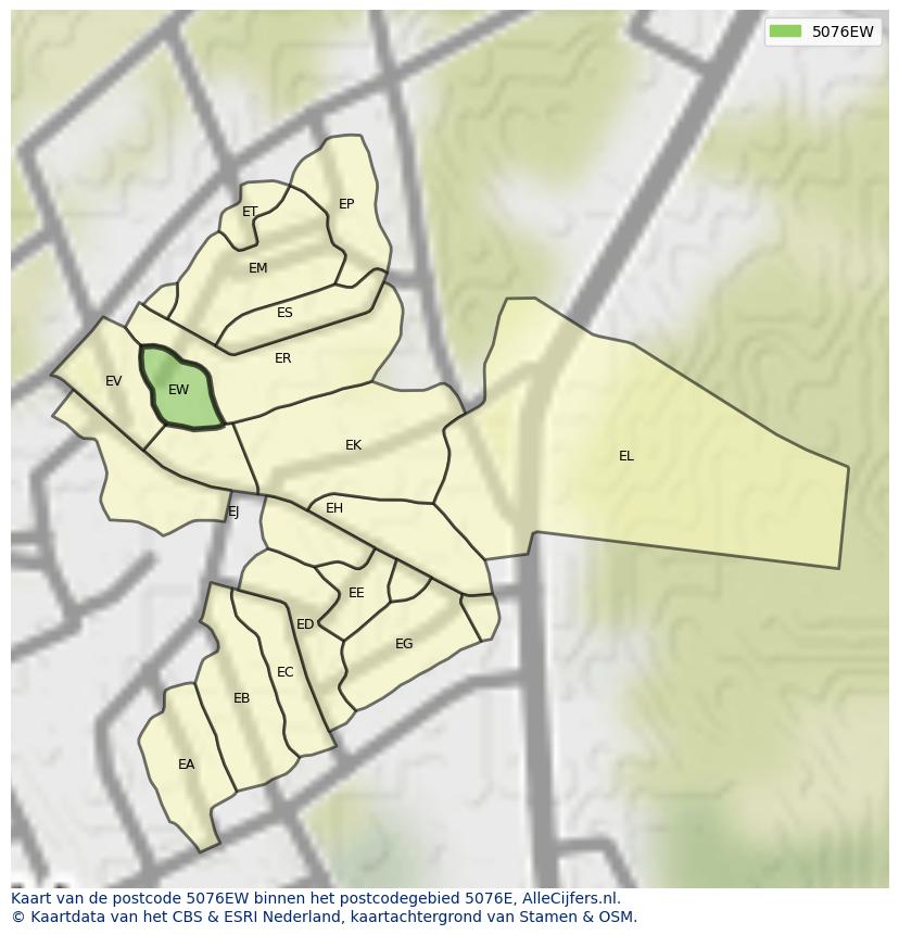 Afbeelding van het postcodegebied 5076 EW op de kaart.