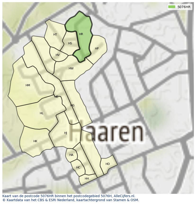 Afbeelding van het postcodegebied 5076 HR op de kaart.