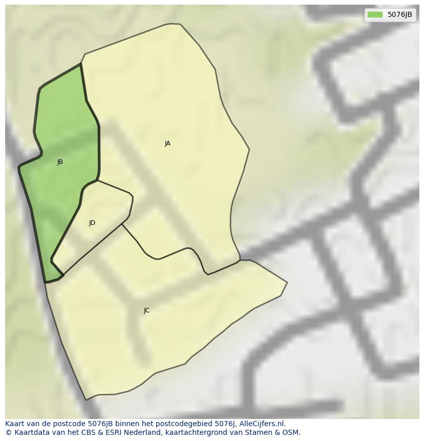 Afbeelding van het postcodegebied 5076 JB op de kaart.