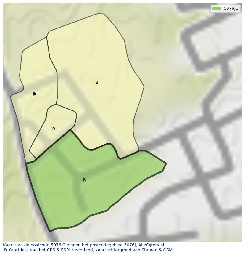 Afbeelding van het postcodegebied 5076 JC op de kaart.