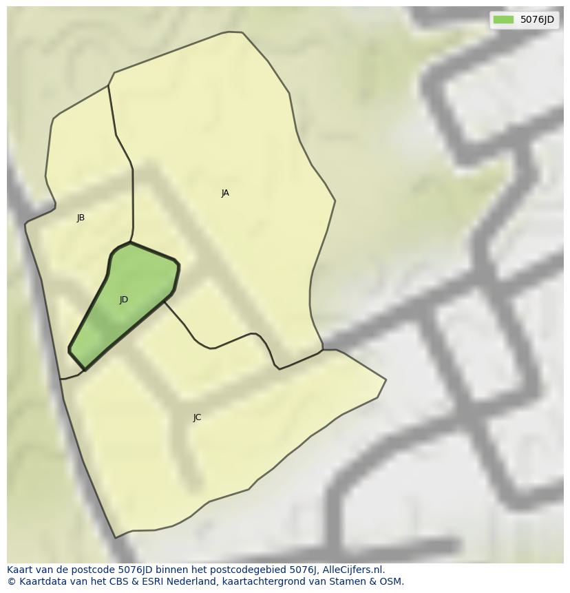 Afbeelding van het postcodegebied 5076 JD op de kaart.