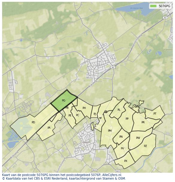 Afbeelding van het postcodegebied 5076 PG op de kaart.