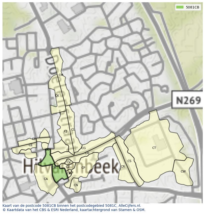 Afbeelding van het postcodegebied 5081 CB op de kaart.