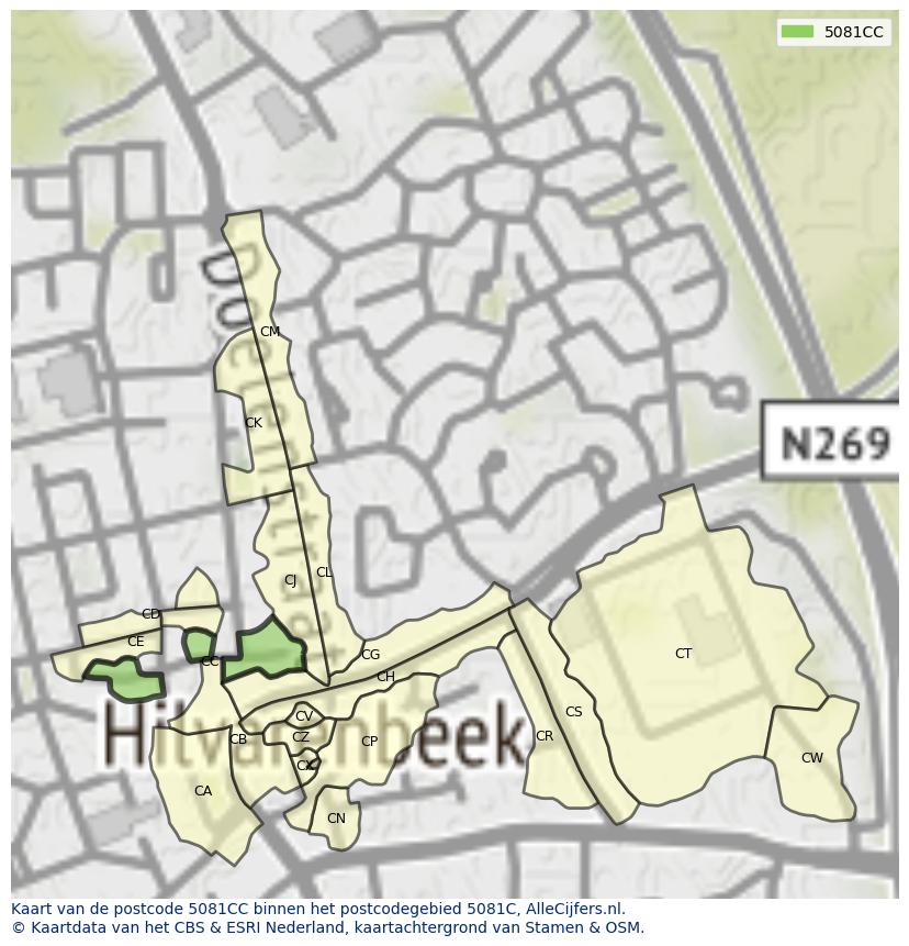 Afbeelding van het postcodegebied 5081 CC op de kaart.