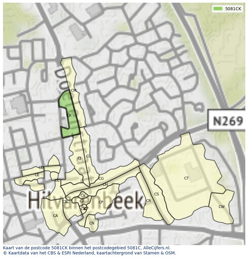 Afbeelding van het postcodegebied 5081 CK op de kaart.