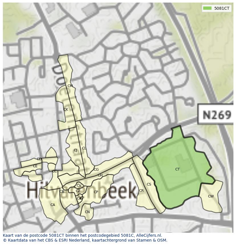 Afbeelding van het postcodegebied 5081 CT op de kaart.