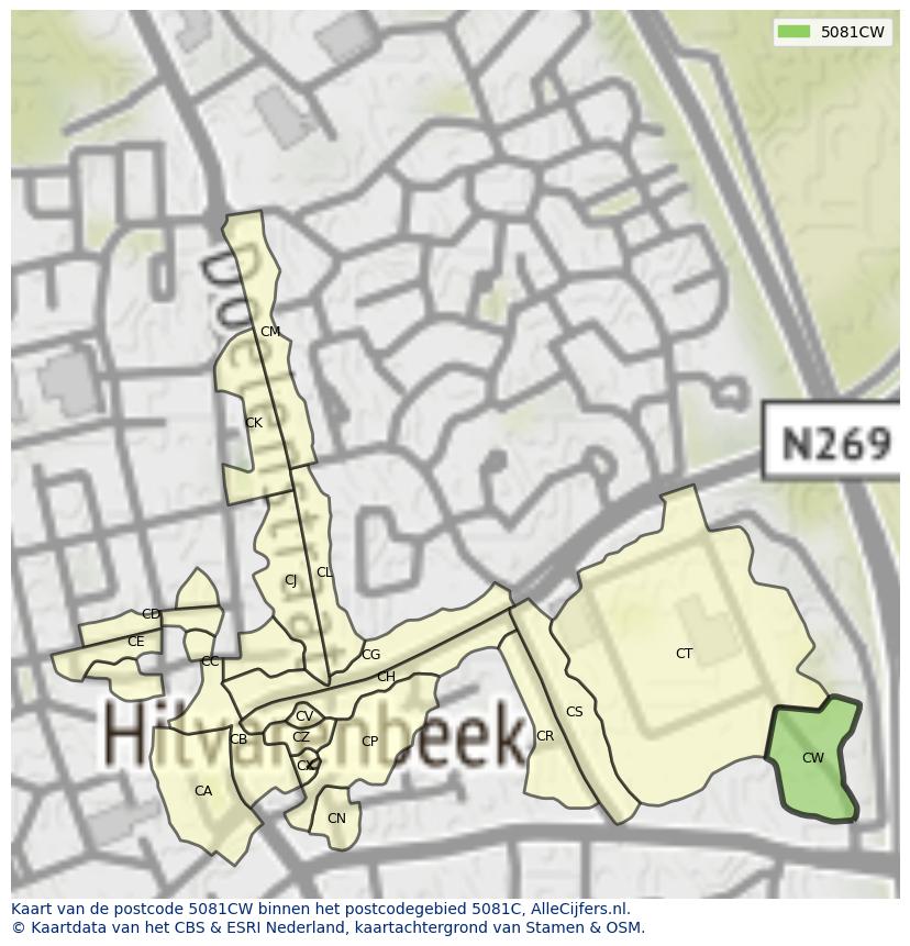Afbeelding van het postcodegebied 5081 CW op de kaart.