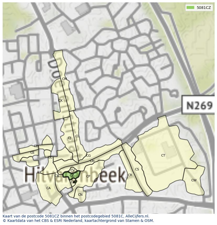 Afbeelding van het postcodegebied 5081 CZ op de kaart.