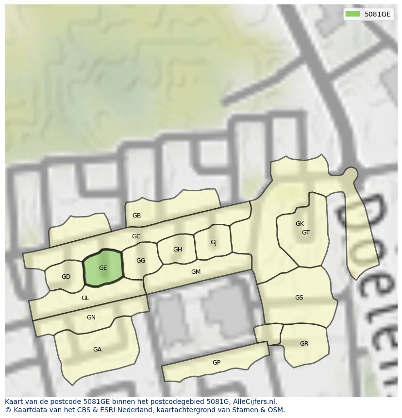 Afbeelding van het postcodegebied 5081 GE op de kaart.