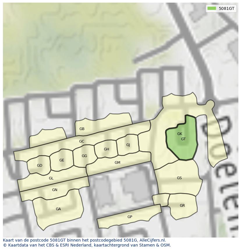 Afbeelding van het postcodegebied 5081 GT op de kaart.