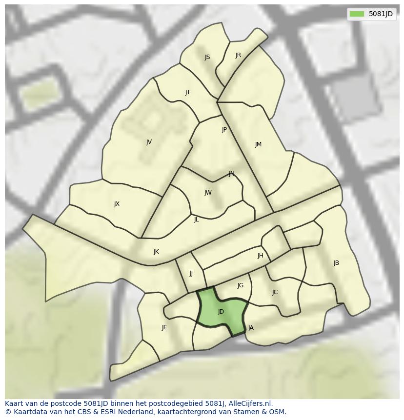 Afbeelding van het postcodegebied 5081 JD op de kaart.