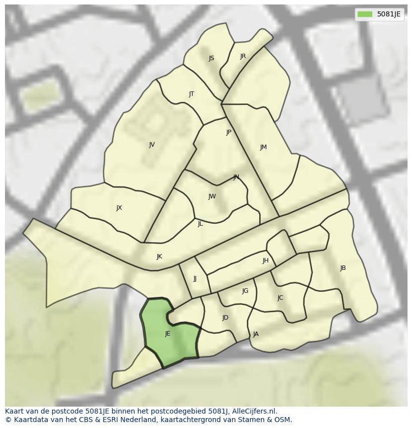 Afbeelding van het postcodegebied 5081 JE op de kaart.