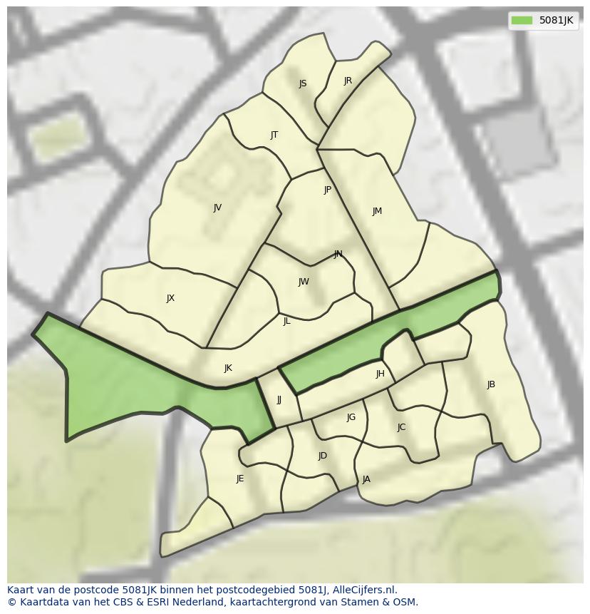 Afbeelding van het postcodegebied 5081 JK op de kaart.