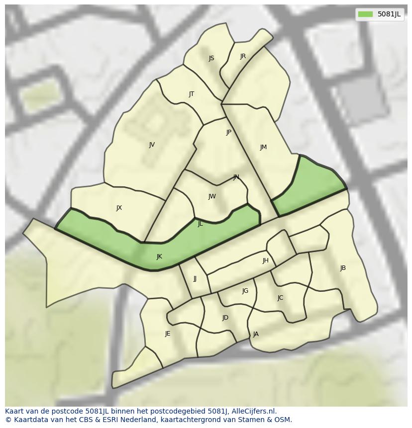 Afbeelding van het postcodegebied 5081 JL op de kaart.
