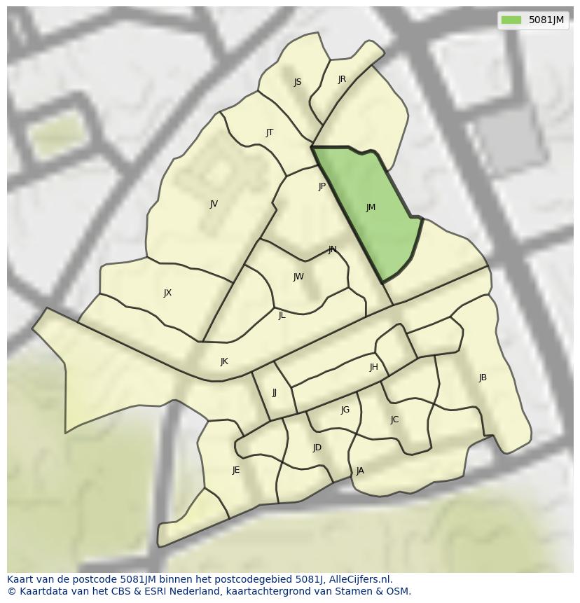 Afbeelding van het postcodegebied 5081 JM op de kaart.