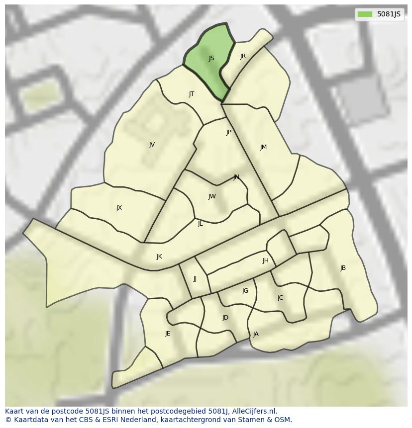 Afbeelding van het postcodegebied 5081 JS op de kaart.
