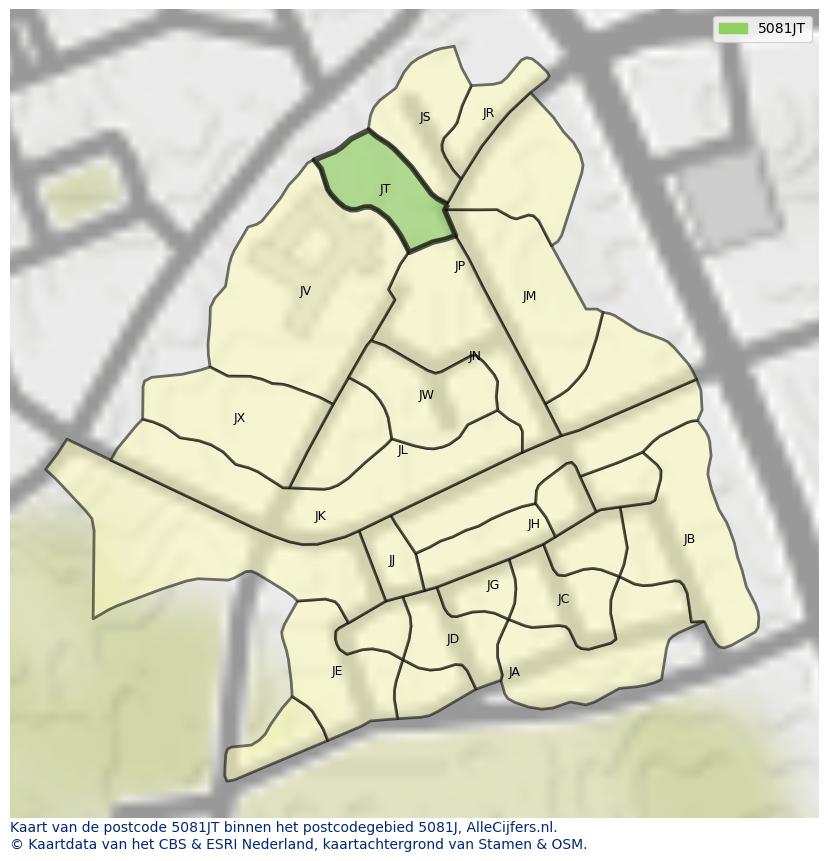 Afbeelding van het postcodegebied 5081 JT op de kaart.