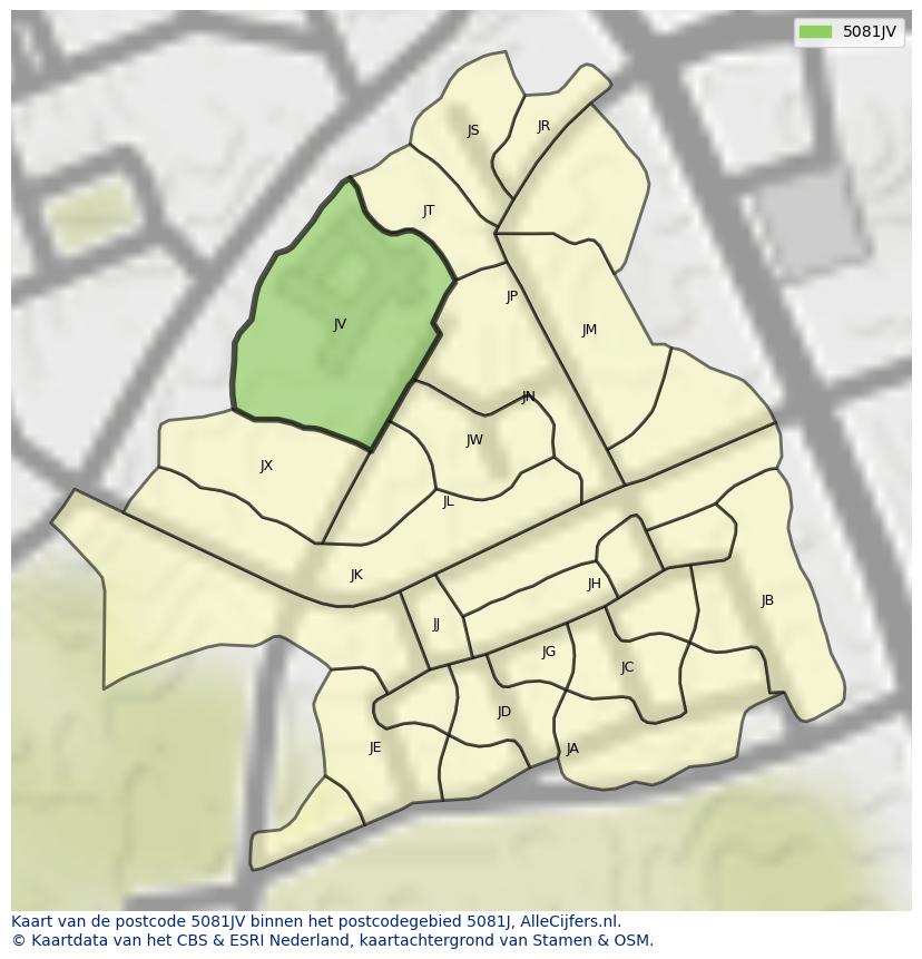 Afbeelding van het postcodegebied 5081 JV op de kaart.