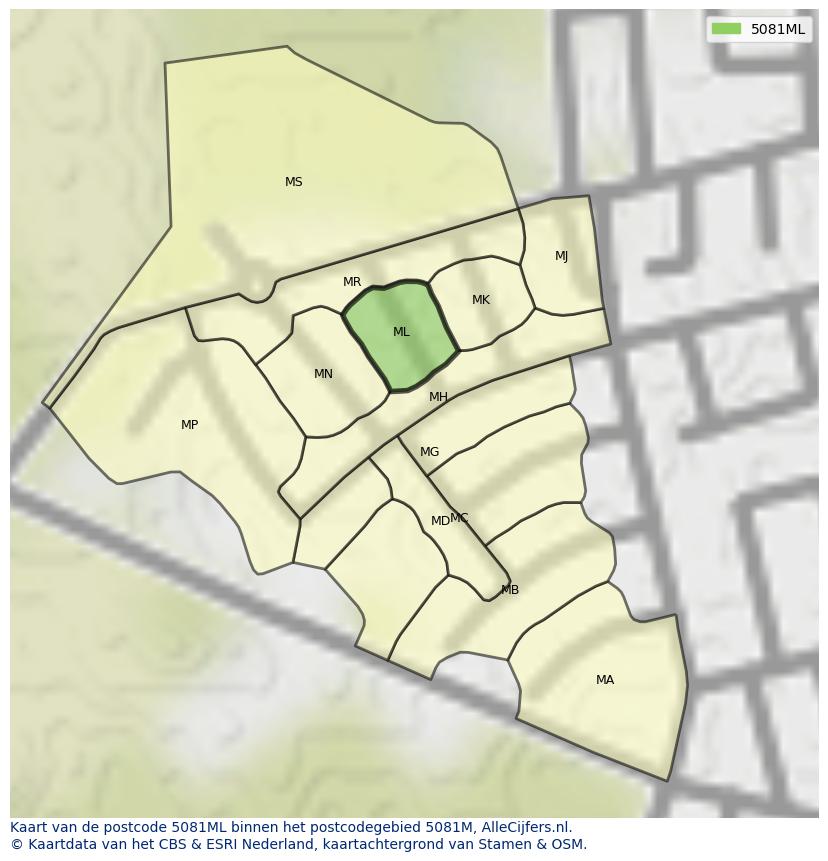 Afbeelding van het postcodegebied 5081 ML op de kaart.