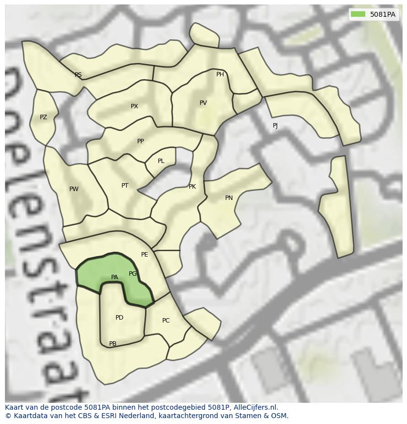 Afbeelding van het postcodegebied 5081 PA op de kaart.
