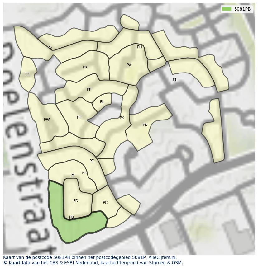 Afbeelding van het postcodegebied 5081 PB op de kaart.