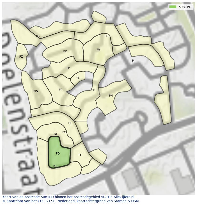 Afbeelding van het postcodegebied 5081 PD op de kaart.