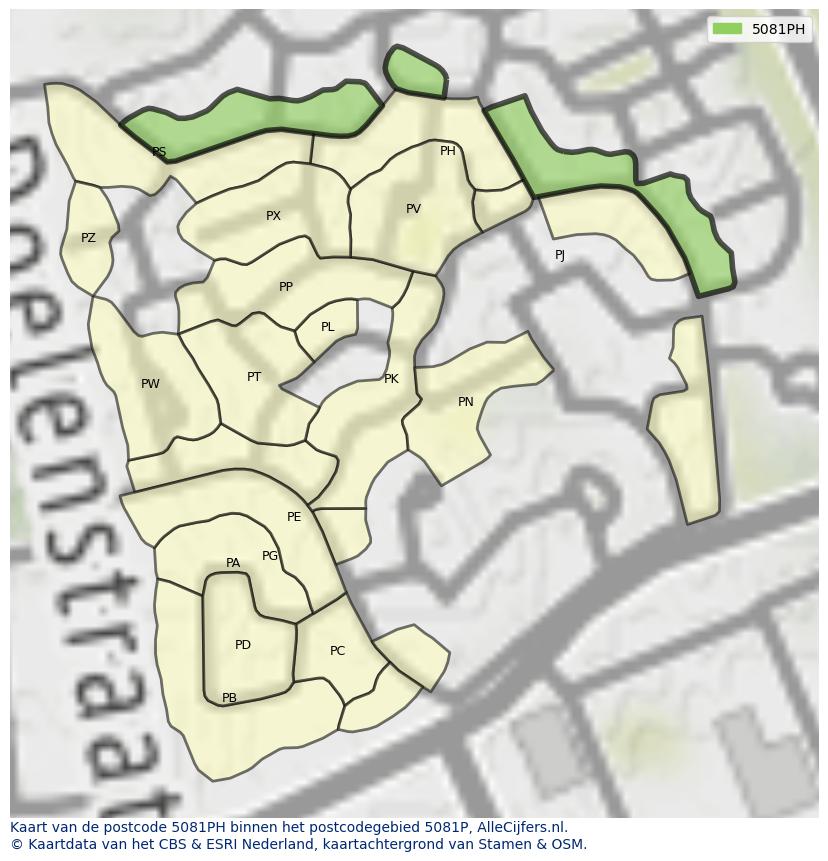Afbeelding van het postcodegebied 5081 PH op de kaart.