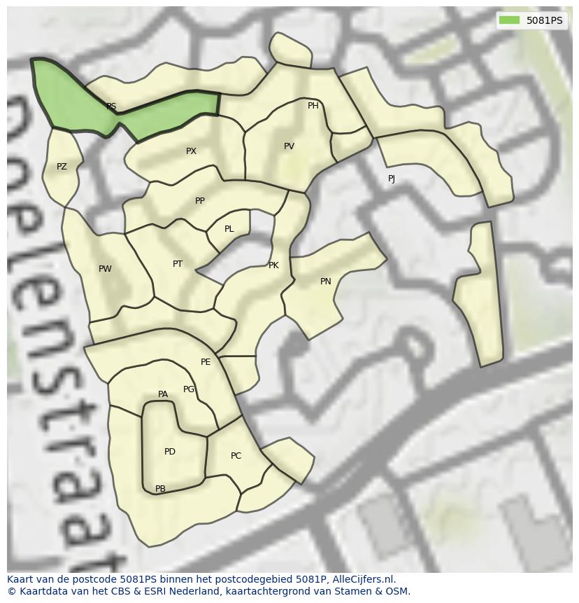 Afbeelding van het postcodegebied 5081 PS op de kaart.
