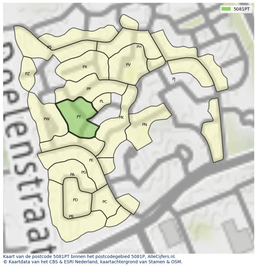 Afbeelding van het postcodegebied 5081 PT op de kaart.