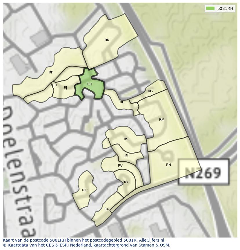 Afbeelding van het postcodegebied 5081 RH op de kaart.