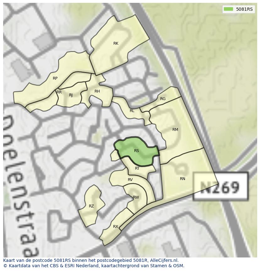 Afbeelding van het postcodegebied 5081 RS op de kaart.