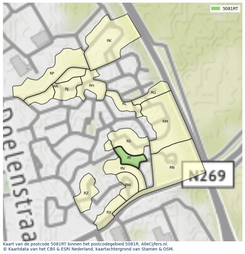 Afbeelding van het postcodegebied 5081 RT op de kaart.