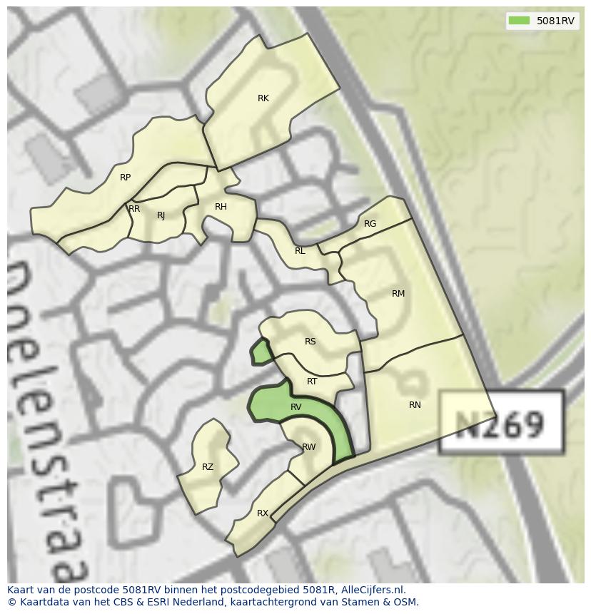 Afbeelding van het postcodegebied 5081 RV op de kaart.