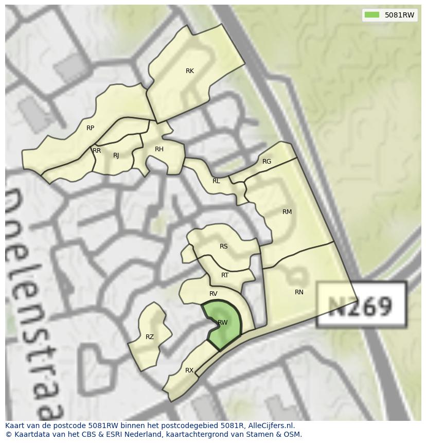 Afbeelding van het postcodegebied 5081 RW op de kaart.
