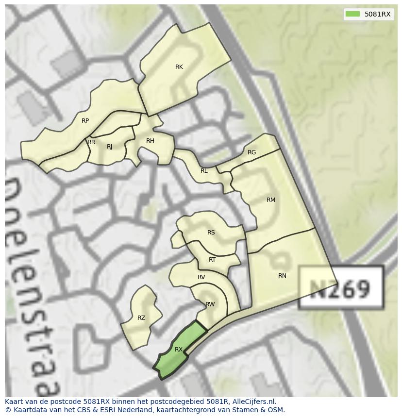 Afbeelding van het postcodegebied 5081 RX op de kaart.