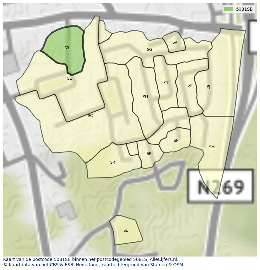 Afbeelding van het postcodegebied 5081 SB op de kaart.