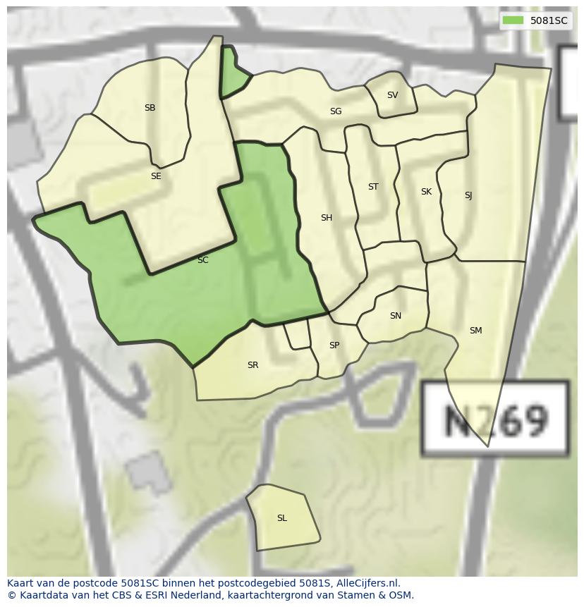 Afbeelding van het postcodegebied 5081 SC op de kaart.