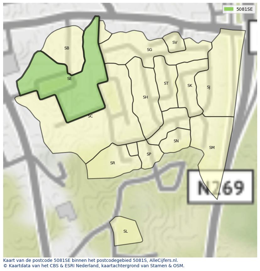 Afbeelding van het postcodegebied 5081 SE op de kaart.