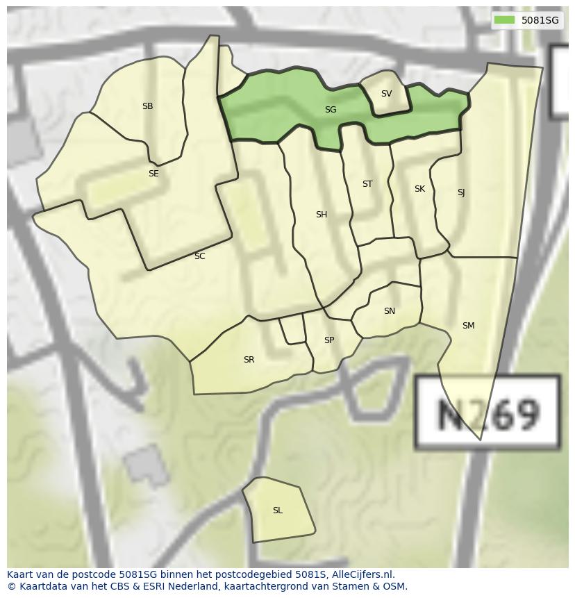 Afbeelding van het postcodegebied 5081 SG op de kaart.