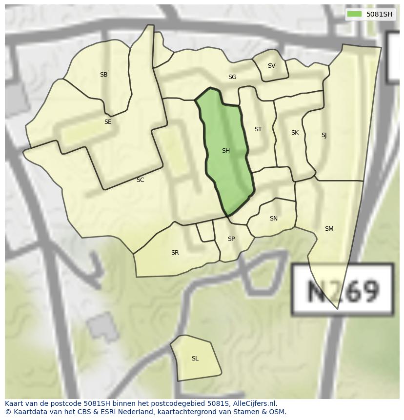 Afbeelding van het postcodegebied 5081 SH op de kaart.