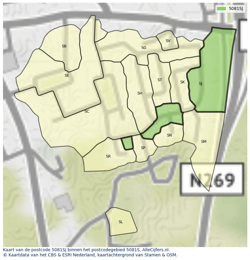 Afbeelding van het postcodegebied 5081 SJ op de kaart.